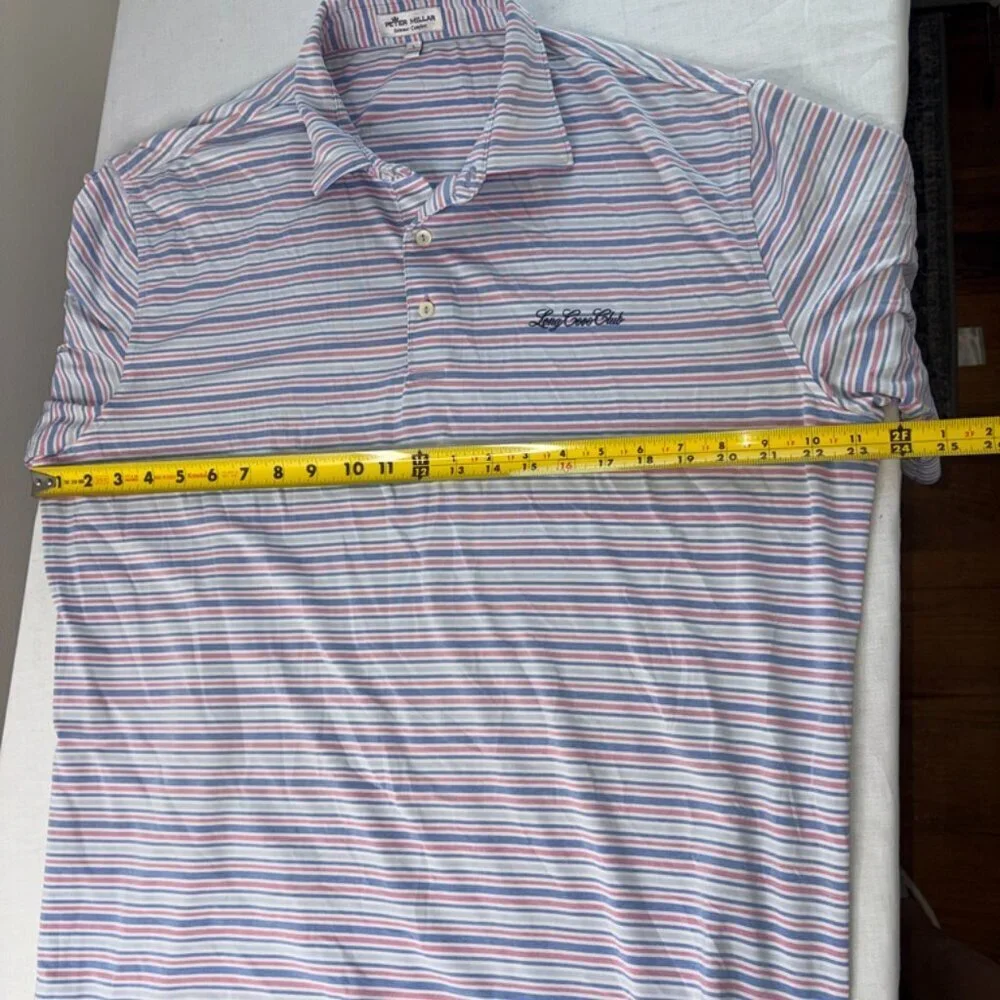 Peter Millar Summer Comfort Blue and Pink Stripe Short Sleeve Polo size Large